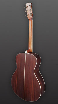 You&grave;s, gray burst lackierte Akustikgitarre in OM-Form mit massiver Fichtendecke und Palisander an Boden und Zarge, Pickup, R&uuml;ckseite